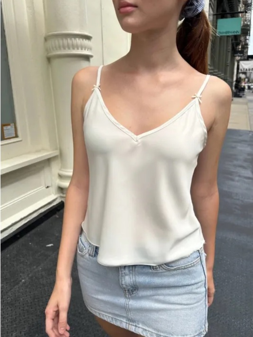 Brandy Melville cream satin tank with bows
